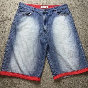 Stylish Blue Jean Shorts with Red Accents